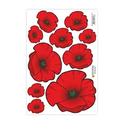 Afbeelding van Stickerset klaprozen voor auto, voertuig, scooter, bromfiets, motorhelm, fiets, laptop, smartphone, koelkast, meubels, vuilnisemmer (rood)