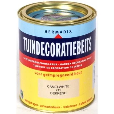 Afbeelding van Hermadix Tuindecoratiebeits Dekkend 711 Camel White 2,5 liter Tuinbeits