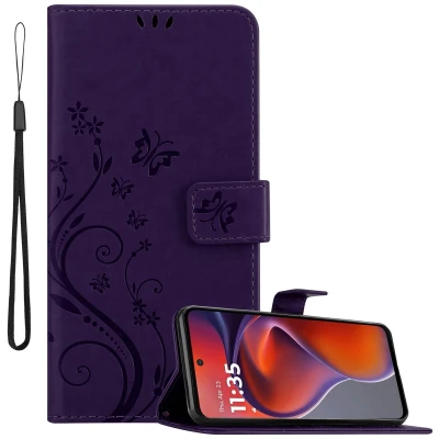 Afbeelding van Cadorabo Hoesje geschikt voor Motorola Moto G15 in BLOEMEN DONKER PAARS Beschermhoes bloemmotief met magnetische sluiting, standfunctie en kaartsleuven Book Case Cover Etui