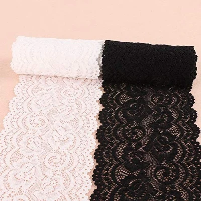 Afbeelding van Yulakes 5 yards wit zwart elastisch kant decoratief lint bloem knutselen bruiloftsjurk bruiloftsdecoratie breedte 10 cm