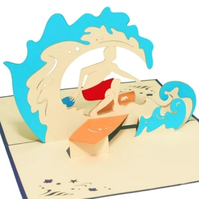 Afbeelding van LINPopUp®, 3D pop up wenskaart voor felicitaties surfen (#111)