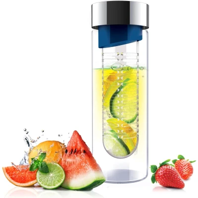 Afbeelding van Asobu Flavour It Drinkbeker Glas Incl. Fruitinfuser 480 ml Blauw/Zilver