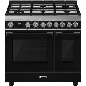 Afbeelding van Smeg Cpf92gmbl Fornuis 90 X 60 6 Gasbranders 2 Ovens Multifunctie Energieklasse A Vapor Clean Reiniging Zwart