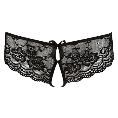 Afbeelding van Cotteli Collection Erotische Dames Slip Laag Uitgesneden met Open Kruis en Kanten Afwerking Maat XL Zwart