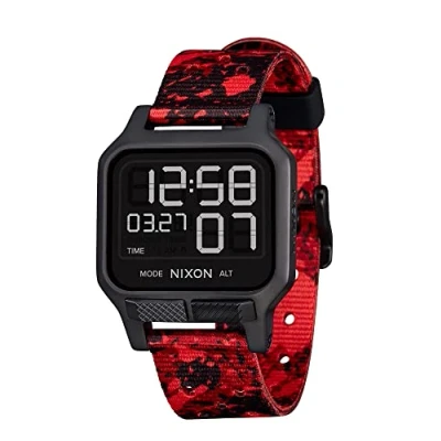 Afbeelding van NIXON Heat A1320 Digitaal sporthorloge, ultradun, voor heren (38 mm gezicht, 20 band PU/rubber/siliconen), Zwart/Rood, riem