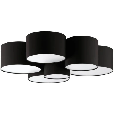Afbeelding van EGLO Plafondlamp Pastore 2, 6 lampen plafondlamp, woonkamerlamp van textiel in zwart, wit, slaapkamerlamp, hallamp plafond met E27 fitting