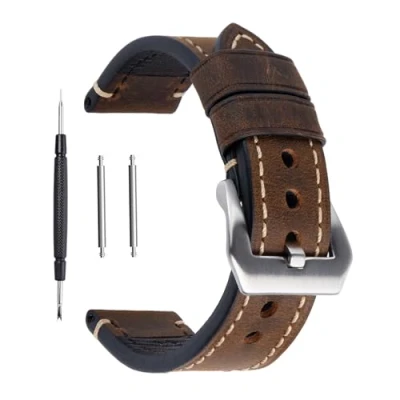 Afbeelding van Reserve polsband van echt leer voor polshorloge, vintage stijl, dames en heren, met gesp roestvrij staal, zwart/bruin, 20 mm/22 mm/24 mm, 22