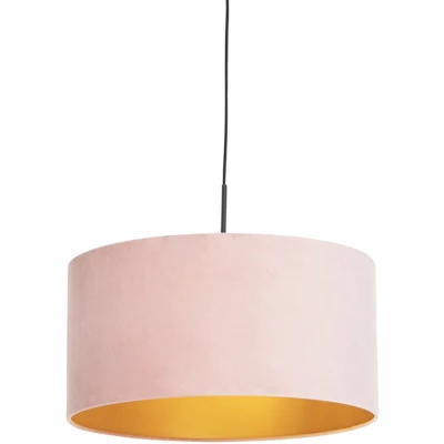 Afbeelding van QAZQA Hanglamp met velours kap roze goud 50 cm Combi