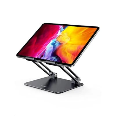 Afbeelding van UGREEN Tabletstandaard voor bureau, verstelbaar, dubbele stang, opvouwbaar, aluminium, compatibel met iPad Pro Air Mini 12,9 11 10,5 inch, Galaxy Tab A9 S9, iPhone 16 Plus Max 15 (grijs)