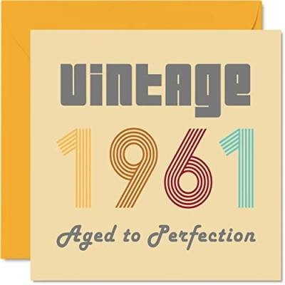 Afbeelding van verjaardagskaart voor mannen en vrouwen, vintage 1961 Aged To Perfection grappige jou, 145 mm x mm, beste vriendin mama, papa, opa, oma Engeland