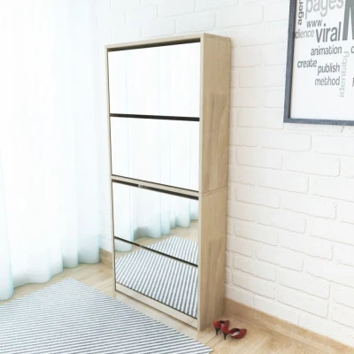 Afbeelding van Schoenenkast met 4 spiegels 63x17x134 cm eikenhout