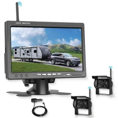 Afbeelding van Draadloze achteruitrijcamera, 2 autocamera&#039;s, 7 inch monitor, achteruitrijcamera voor camper, vrachtwagen, autocamera, nachtzicht, IP68 scherm, waterdicht, monitor caravan, aanhanger, bus