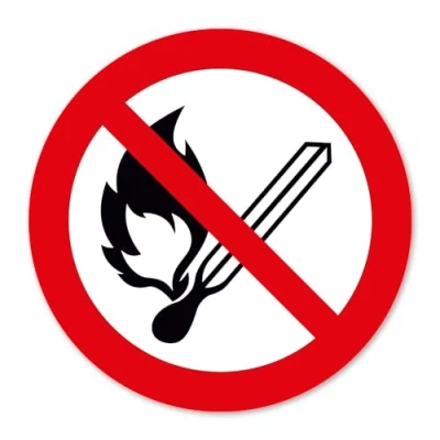 Afbeelding van Verbodssticker P003 zonder open vlam, volgens DIN EN ISO 7010 I Waarschuwing Ø 10 cm hin_818