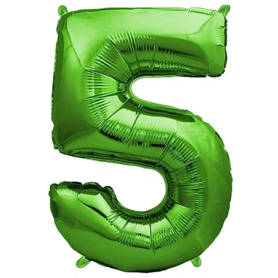 Afbeelding van envami® Verjaardagsballon 5 jaar, groen, 101 cm, cijferballon, decoratieve verjaardagsset voor jongens, Happy Birthday decoratie/ ballon, zweeft dankzij helium