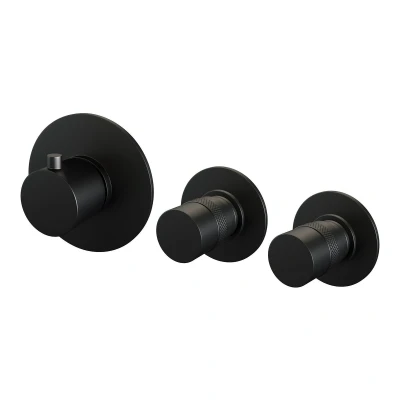 Afbeelding van Brauer Black Edition carving inbouwthermostaat inbouwdeel 3 knoppen mat zwart