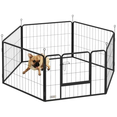 Afbeelding van PawHut enclos pour chiot de 60 cm haut 6 pièces Avec porte à petits chiens En acier Noir
