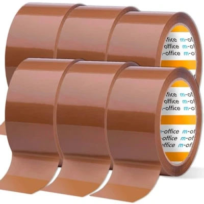 Afbeelding van m office 6 rollen bruin plakband voor het verpakken van dozen, verzendingen, verhuizingen en knutselen, veilige duurzame afdichting, 36 mm x 66