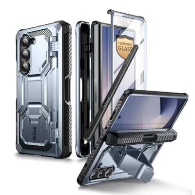 Afbeelding van iBlason ArmorBox Hoesje Samsung Galaxy Z Fold 6 Inclusief screen protector &amp; kickstand S pen niet meegeleverd Metallic Blue