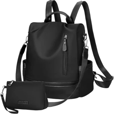 Afbeelding van Eshow rugzak voor dames, nylon, kleine casual diefstalbeveiliging, multifunctioneel, school en dagelijks gebruik, zwart, Zwarte set