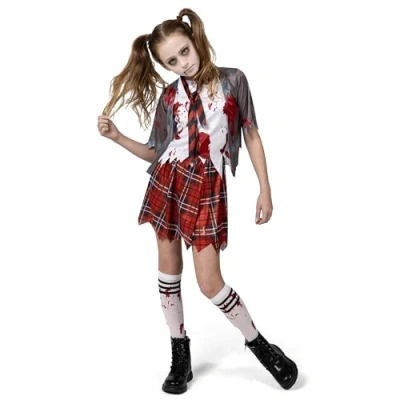 Afbeelding van Spooktacular Creations zombie schoolmeisje kostuum meisjes kinderen Halloween school evenement avondjurk up s