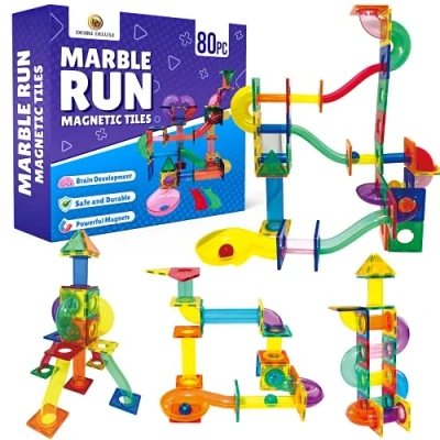 Afbeelding van Desire Deluxe Loopbal, set met magnetische bouwstenen en bouwstenen, educatief speelgoed voor kinderen, meisjes jongens, 3 7 jaar, bouwspel, 80 delig