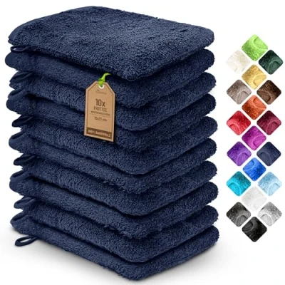 Afbeelding van NatureMark Set van 10 badstof flanellen, 100% katoen, 15 x 21 cm, marineblauw
