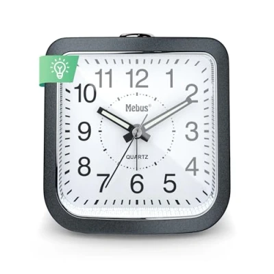 Afbeelding van Kwartswekker, stil zonder tikken, lichtgevende wijzers, alarm met alarmherhaling, snooze, wijzerplaatverlichting één druk op de knop, kleur: antracietgrijs, model: