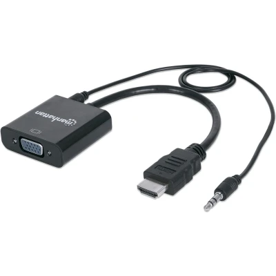 Afbeelding van Manhattan 151559 HDMI / Jackplug VGA Adapter [1x stekker 1x bus, female 3,5 mm] Zwart 0.26 m