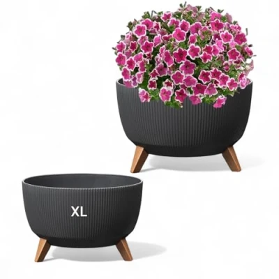 Afbeelding van MELTOM Bloempot met poten, kruidenpot, plantenbak, eco gerecycled, antraciet, maat XL, 47 cm