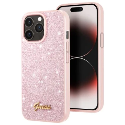 Afbeelding van Guess hoesje geschikt voor iPhone 14 Pro Max Backcover Glitter Script Roze