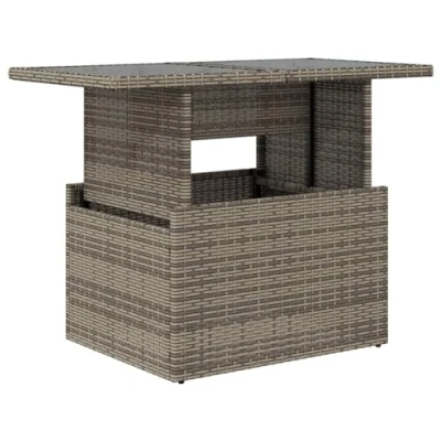 Afbeelding van vidaXL Tuintafel met glazen blad 100x55x73 cm poly rattan grijs