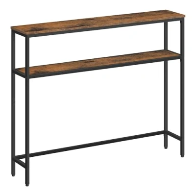 Afbeelding van VASAGLE Console voor hal, dunne woonkamertafel met 2 niveaus, 20 x 100 80 cm, bijzettafel planken, woonkamer, slaapkamer, rustiek bruin en inktzwart LNT131K01