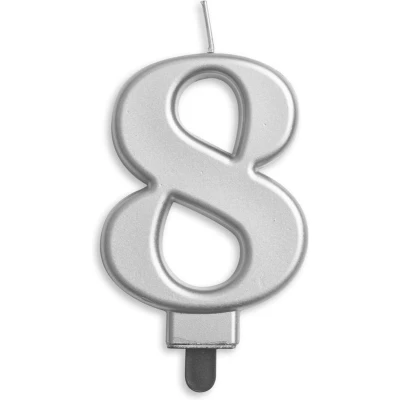 Afbeelding van Kaars 8 jaar Zilver Metallic 8cm