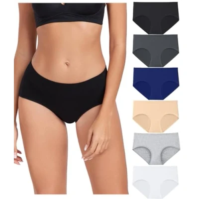 Afbeelding van wirarpa Set van 6 comfortabele katoenen damesslips met volledige dekking, zwart/grijs/marineblauw/lichtgrijs/wit/beige