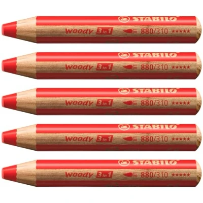 Image de STABILO Lot de 5 crayon aux talents multiples woody 3 in 1, rond, Rouge