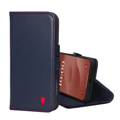 Afbeelding van TORRO Beschermhoes compatibel met iPhone 15 Plus, premium lederen portemonneehoesje standfunctie en kaartvakken, marineblauw