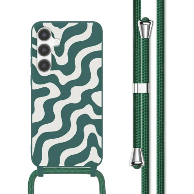 Afbeelding van imoshion hoesje Geschikt voor Samsung Galaxy S24 met koord Siliconen design Meerkleurig / Petrol Green Groovy