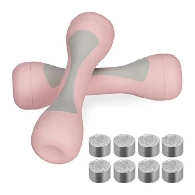Afbeelding van Relaxdays dumbbell set van 2 verstelbaar gewichtjes 1 kg dames halters roze
