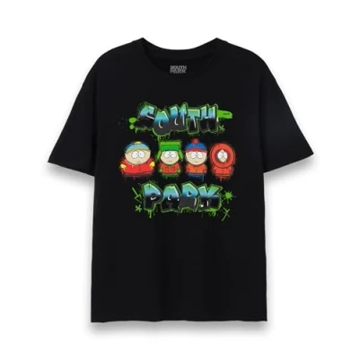 Afbeelding van South Park T shirt voor heren Green Graffiti Logo Volwassenen karakters Eric Kenny Stan Kyle Zwarte Top met korte mouw GeaniCommeerde Comedy Series Merchandise, zwart