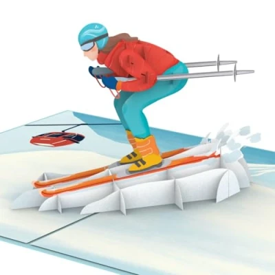 Afbeelding van papercrush® Skiër pop up kaart grappige cadeaukaart voor vrouwen (vriendin, moeder, vrouw), 3D goed skivakantie, Kerstmis, winterverjaardagskaart