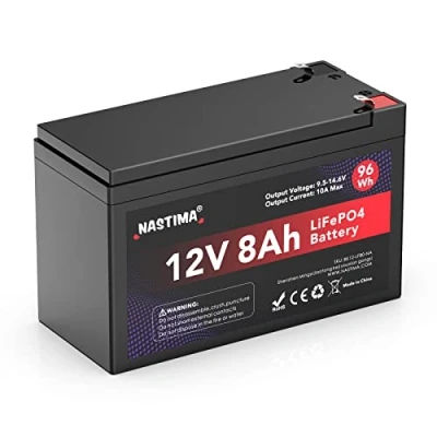 Afbeelding van NASTIMA Oplaadbare accu 12 V 8 Ah LifePO4 met BMS bescherming en diepe cyclus 4000, geschikt voor zonnepaneelsets, kinderwagens, campers, boten, camping, visdetector