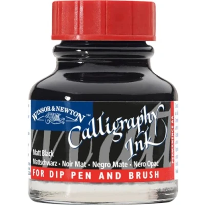 Afbeelding van Winsor &amp; Newton 1110030 kalligrafie inkt voor vulpennen of pen, mengbaar, lichtecht met goede vloei eigenschappen, fles van 30 ml, mat zwart