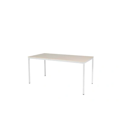 Afbeelding van Domino Basic bureautafel, vaste hoogte met 160x80cm lindberg (licht) eiken 25mm blad en wit (RAL9010) 4 poot frame