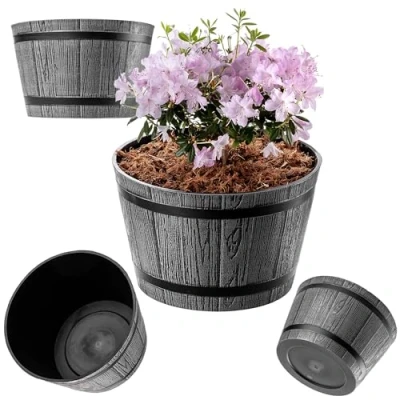 Afbeelding van Kadax Bloempot, plantenbak, rond, van kunststof, voor binnen en buiten, huis, tuin, balkon, terras, weerbestendig, diameter 30 cm, donkergrijs
