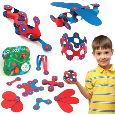 Afbeelding van Clixo Rood/ Blauw 18 delig flexibel magnetisch speelgoed