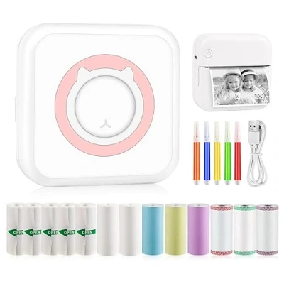 Afbeelding van GuKKK mini printer, mobiele fotoprinter, draagbare draadloze thermische Bluetooth smartphone, voor leerhulp, notities