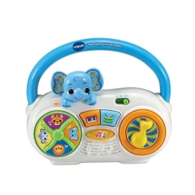 Afbeelding van VTech Radio Take Along Tunes, draagbaar muziekspeelgoed voor baby&#039;s, meisjes en jongens, interactief speelgoed met lichten geluiden, retro dieren cijfers, vanaf 6 maanden, Engelse