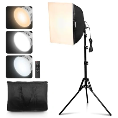 Image de VEVOR Kit d&#039;Éclairage Softbox 40x40 cm 3000 6500K Réglable Ampoule 45 W Trépied