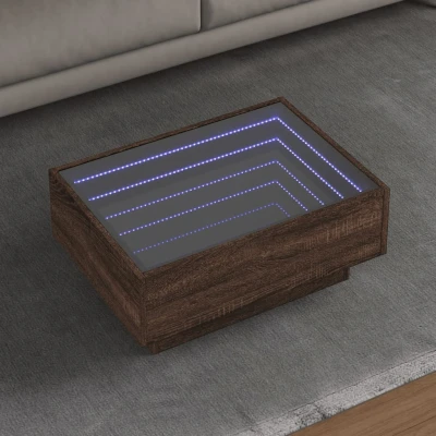 Afbeelding van Salontafel met LED 70x50x30 cm bewerkt hout bruin eikenkleurig