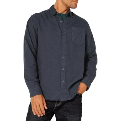 Image de Amazon Essentials Chemise en flanelle à manches longues (grandes tailles disponibles) Homme, Noir, L